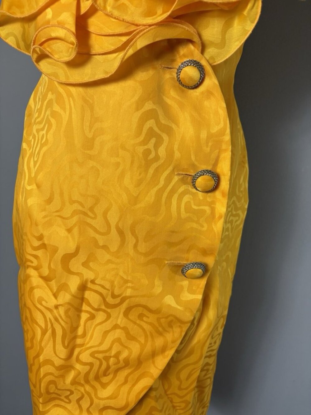 Vintage Morton Myles Yellow Ruffle Cocktail Dress - Picture 7 of 8